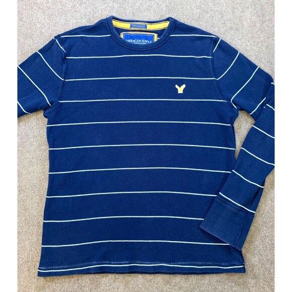American Eagle Vintage Fit Thermal Shirt Mens L Long Sleeve Striped‎ Pullover - Picture 1 of 6